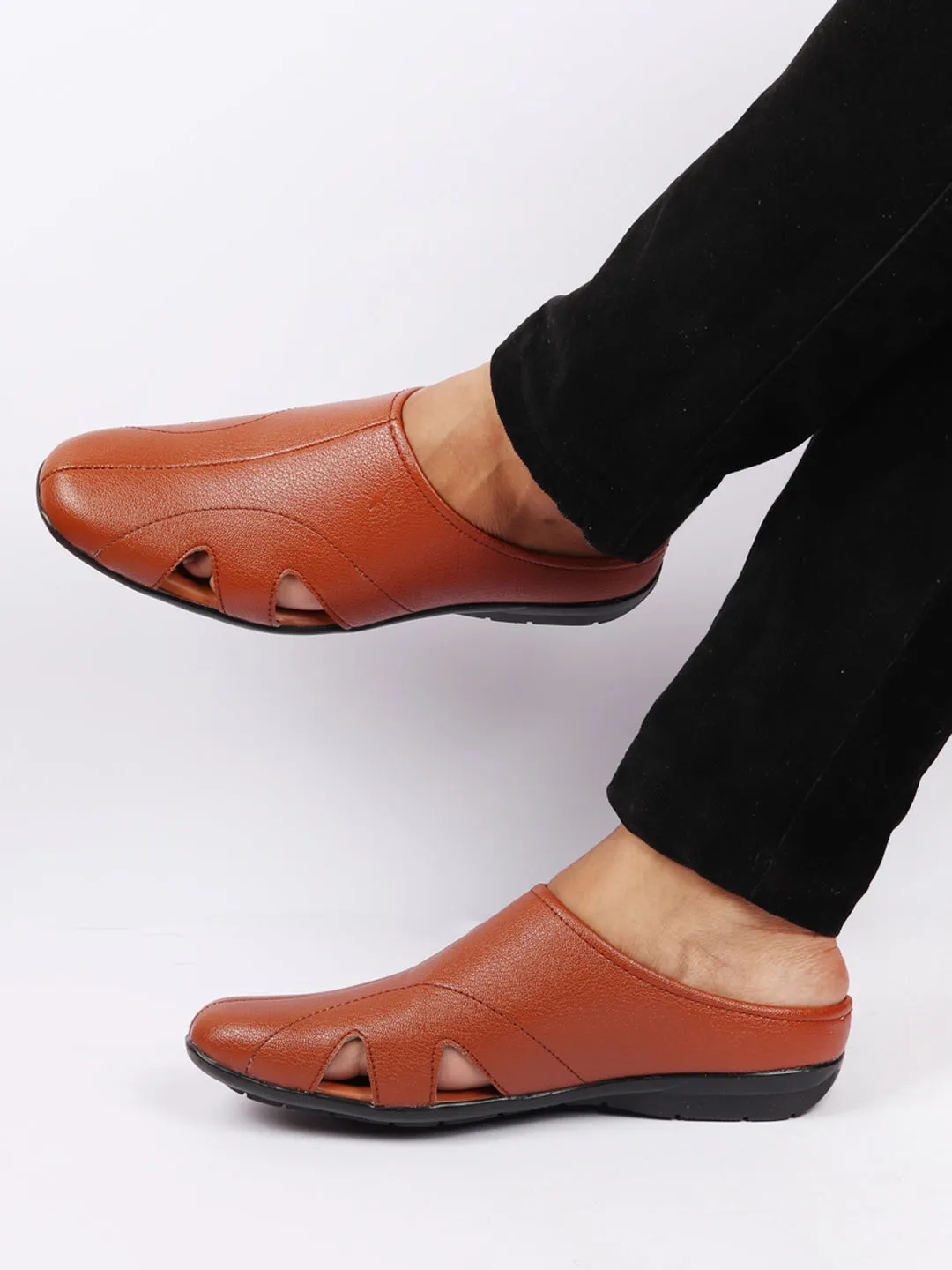 Men Tan Back Open Outdoor Slip-On Slipper Sandals