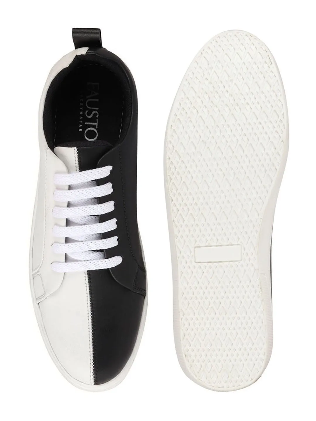 Men White/Black Lace Up Colorblocked Sneakers