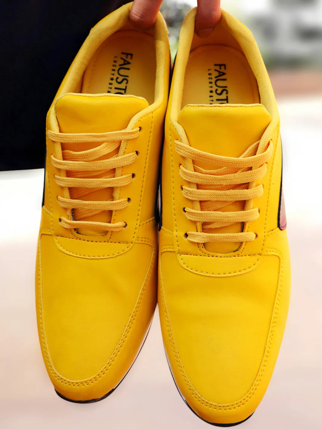 Men Yellow Trendy Lace Up Sneakers