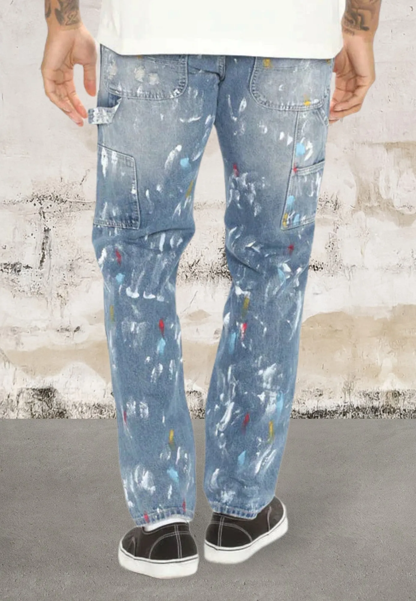 Men's baggy paint splash jeans