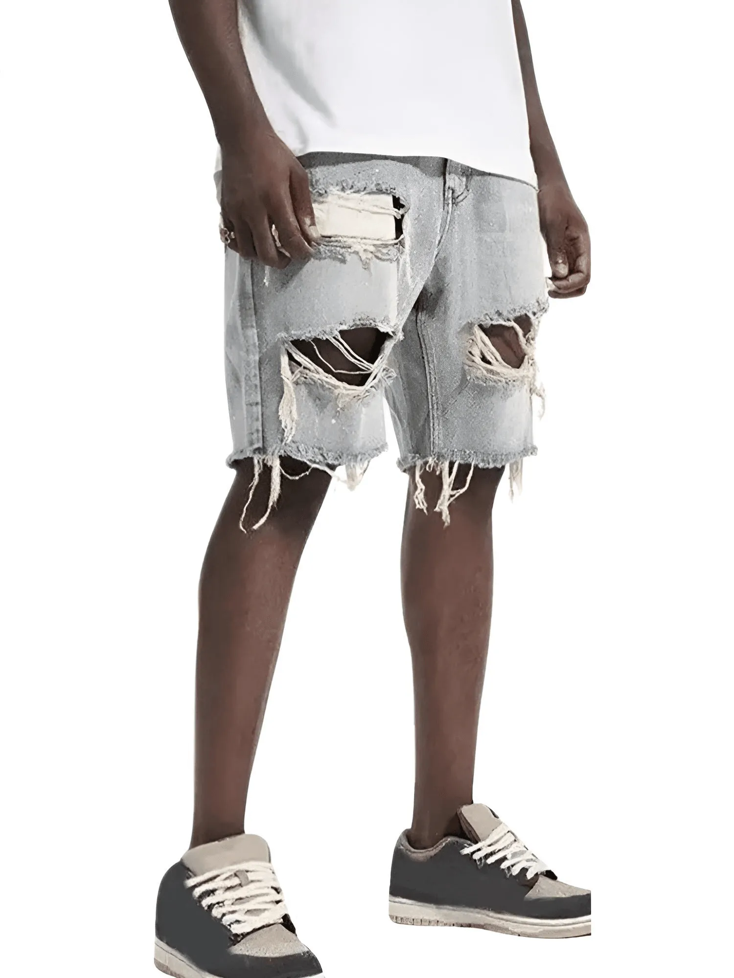 Men's Summer Distressed Denim Shorts - Stylish Button Fly Multi-Pocket Design