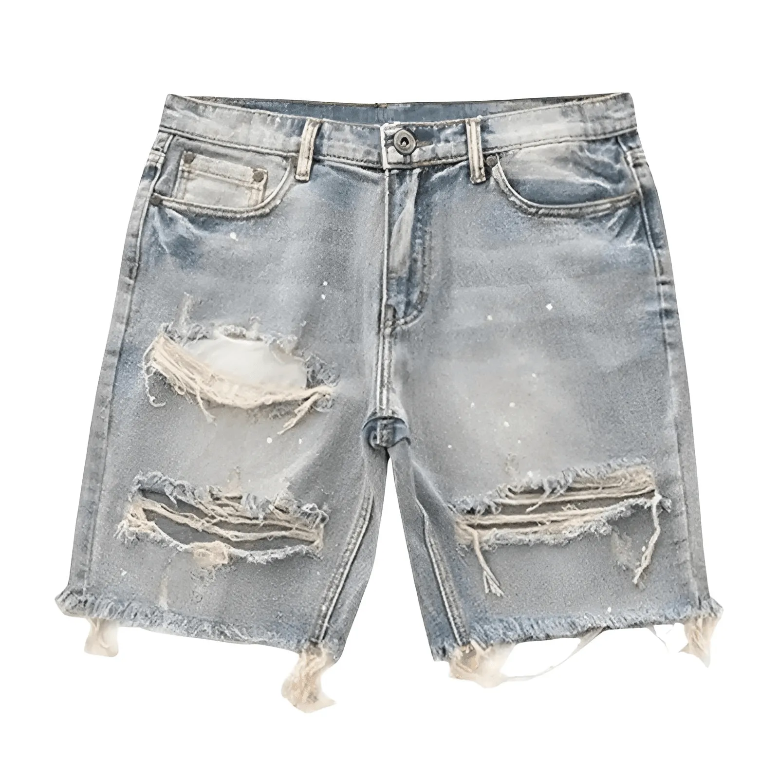 Men's Summer Distressed Denim Shorts - Stylish Button Fly Multi-Pocket Design