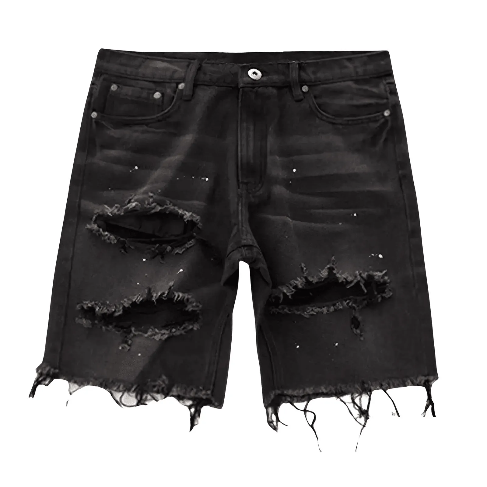 Men's Summer Distressed Denim Shorts - Stylish Button Fly Multi-Pocket Design