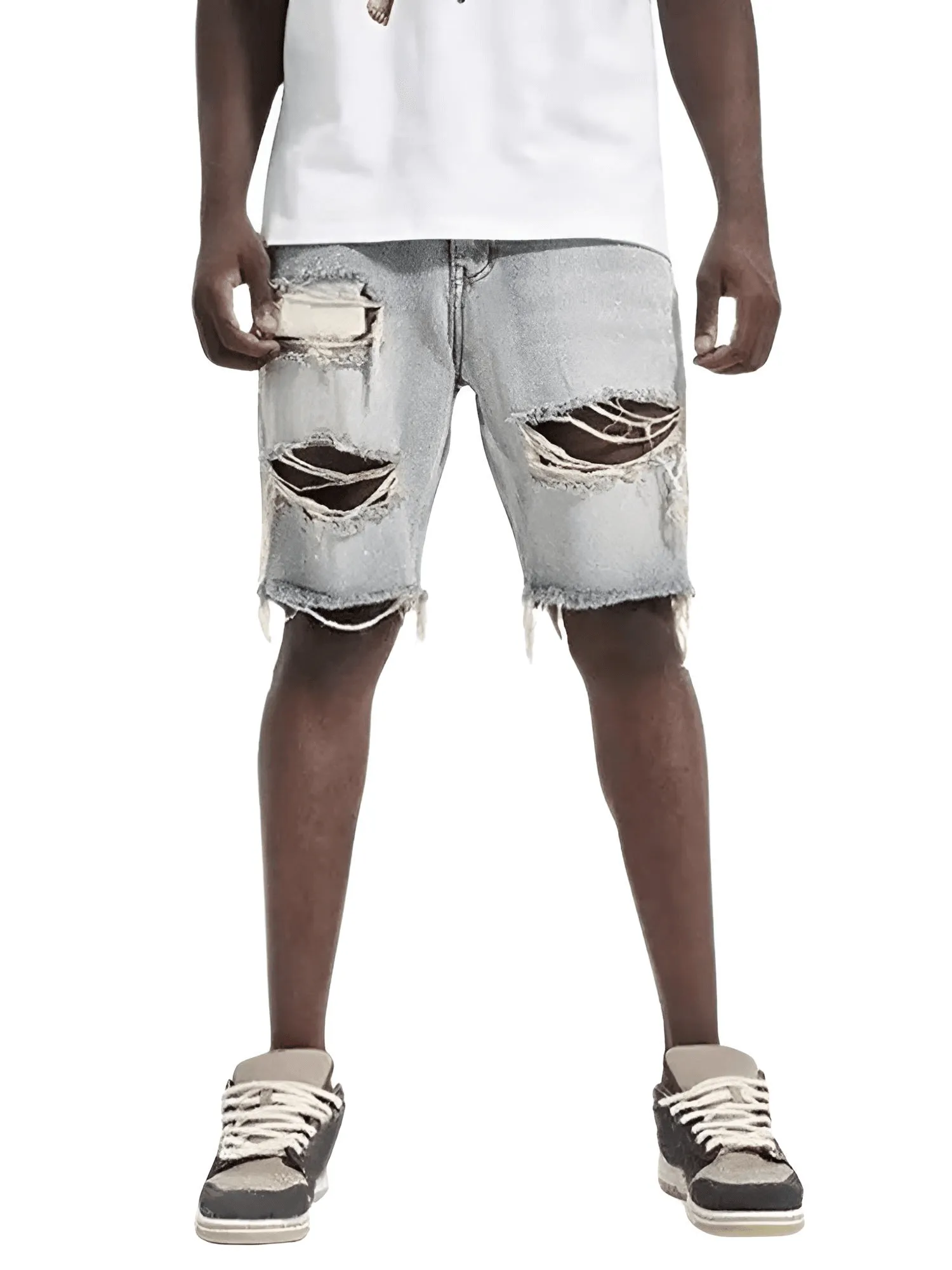 Men's Summer Distressed Denim Shorts - Stylish Button Fly Multi-Pocket Design