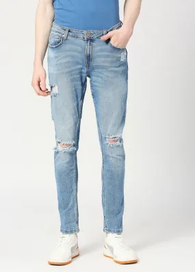 Mid Blue Arnold Comfort Slim Fit Ripped Jeans