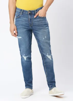 Mid Blue Cruz Skinny Fit Ripped Jeans