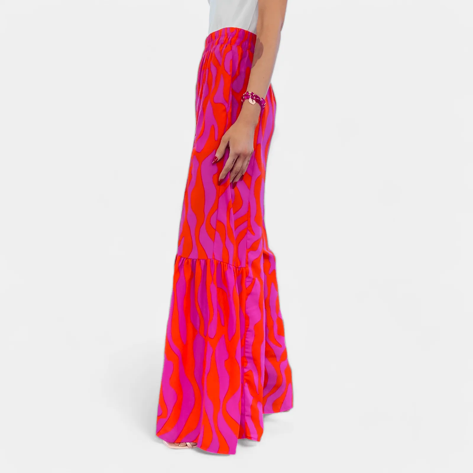 Orange & Pink Wavy Abstract Ruffle Pants