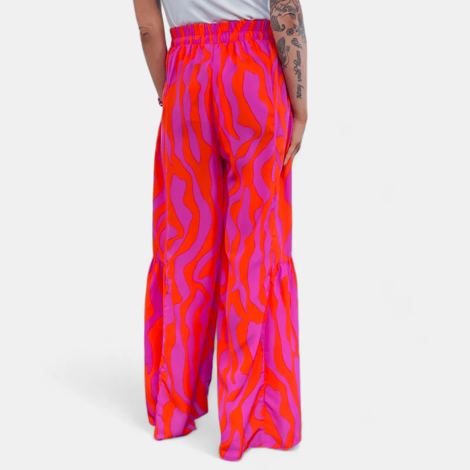 Orange & Pink Wavy Abstract Ruffle Pants