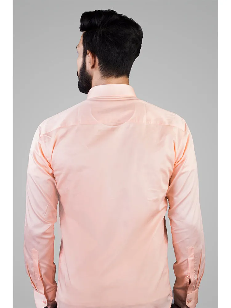 Peach Solid Giza Cotton Formal Shirts for Men