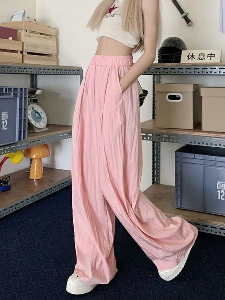 Pleated Flare Pants With Elastic Waist