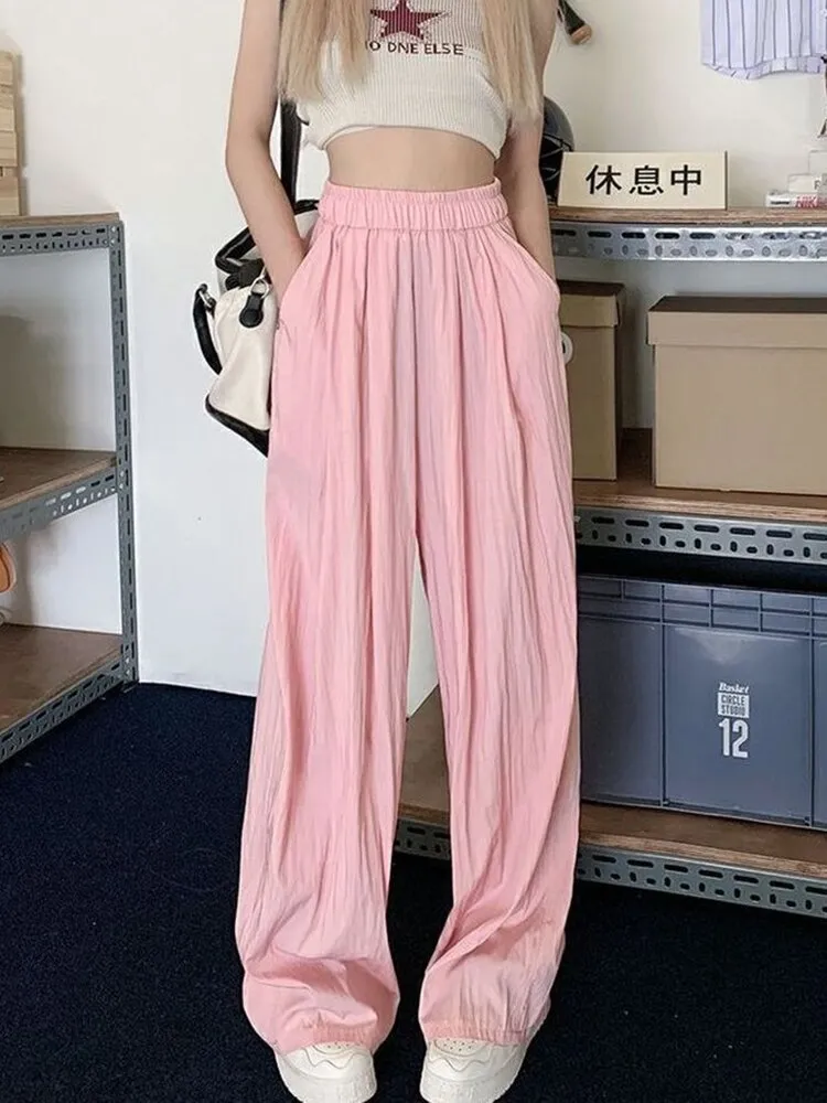 Pleated Flare Pants With Elastic Waist