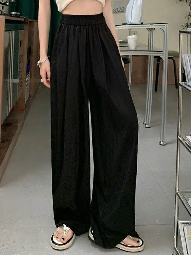 Pleated Flare Pants With Elastic Waist