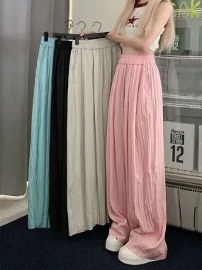 Pleated Flare Pants With Elastic Waist