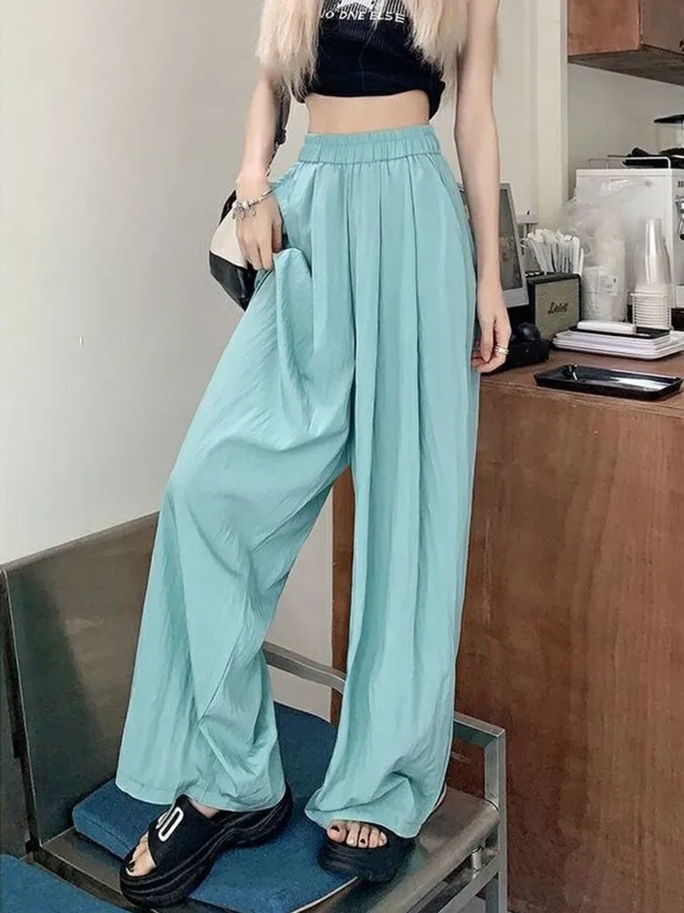 Pleated Flare Pants With Elastic Waist