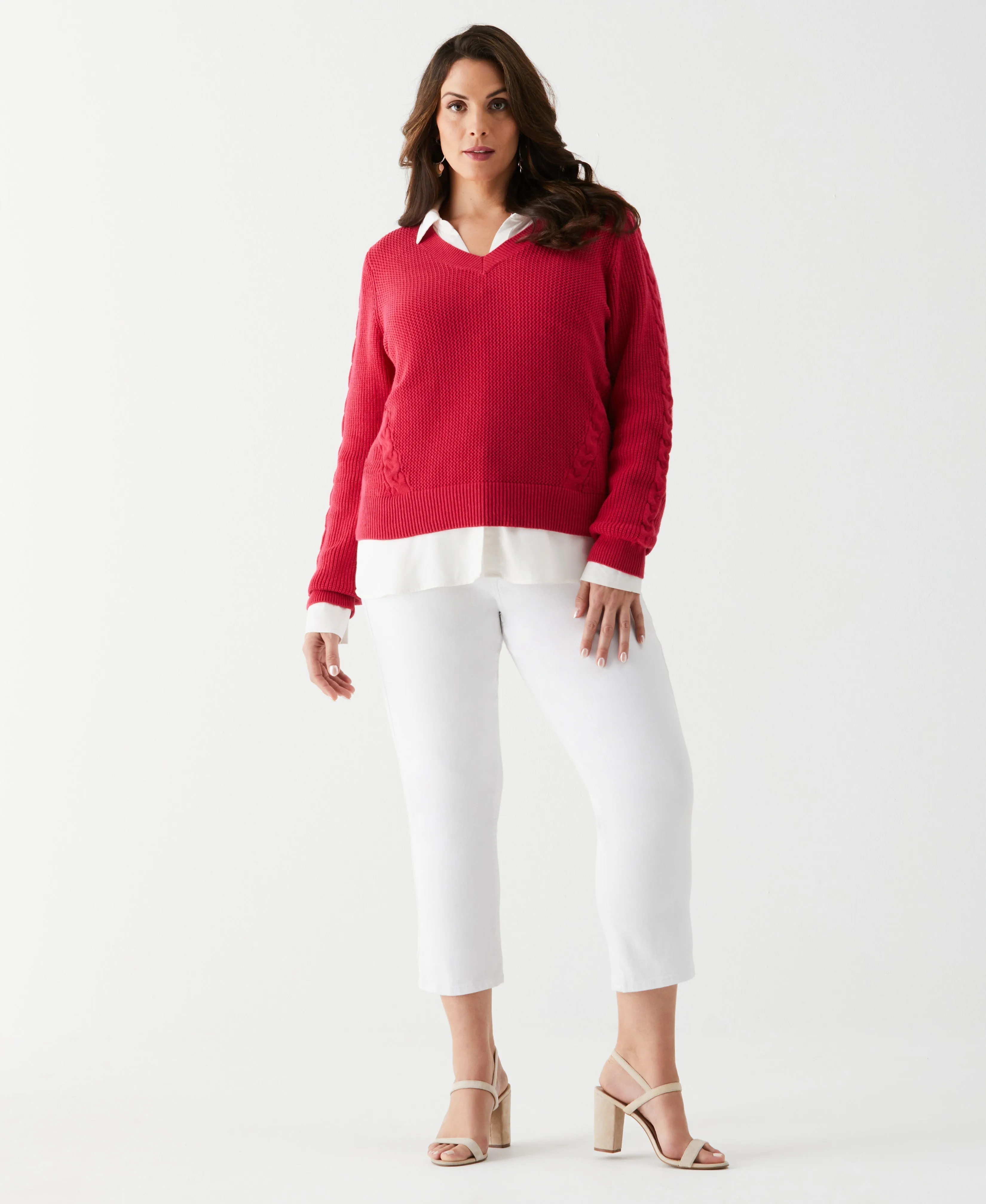 Plus Size Cable Knit V-Neck Sweater