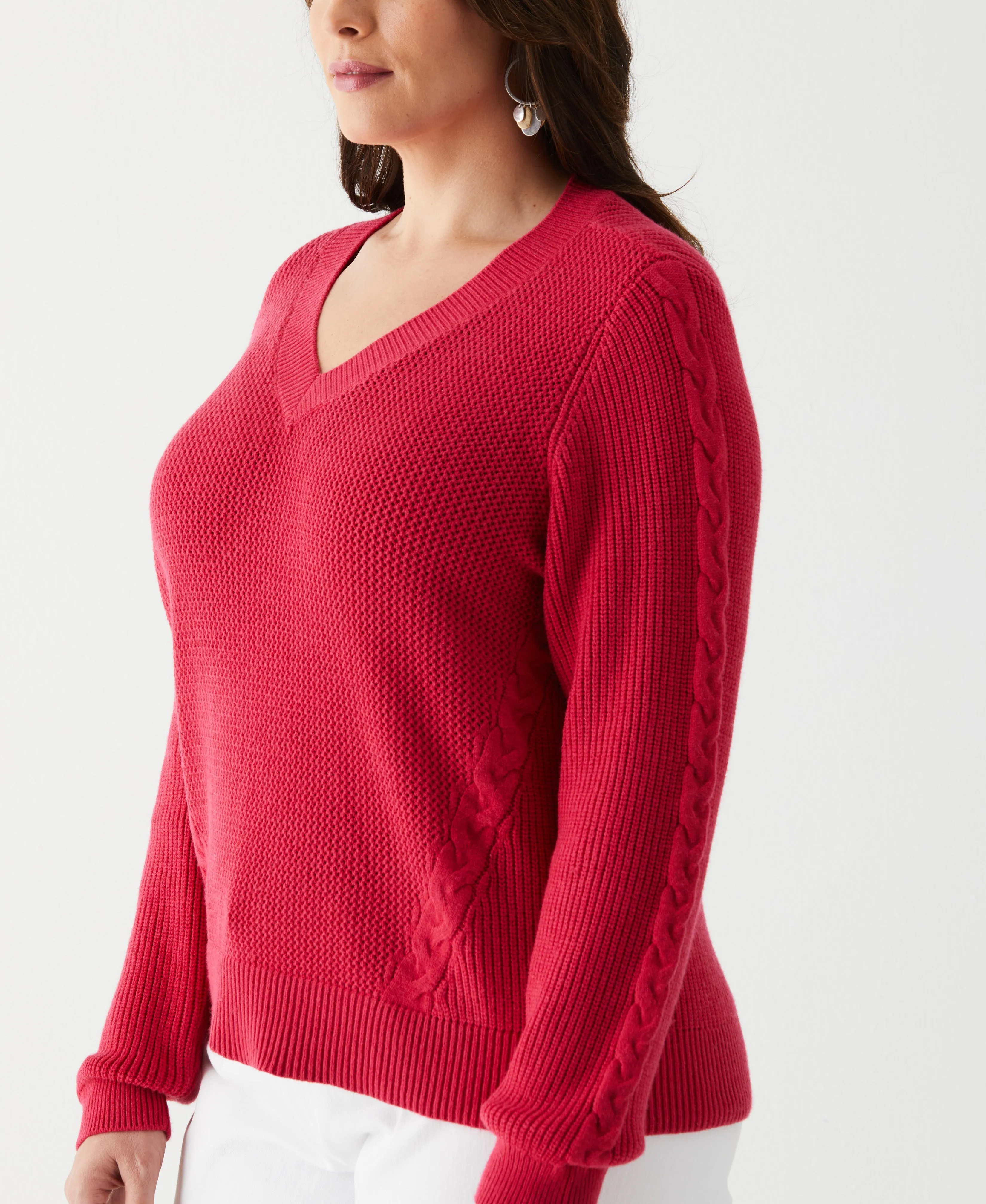 Plus Size Cable Knit V-Neck Sweater