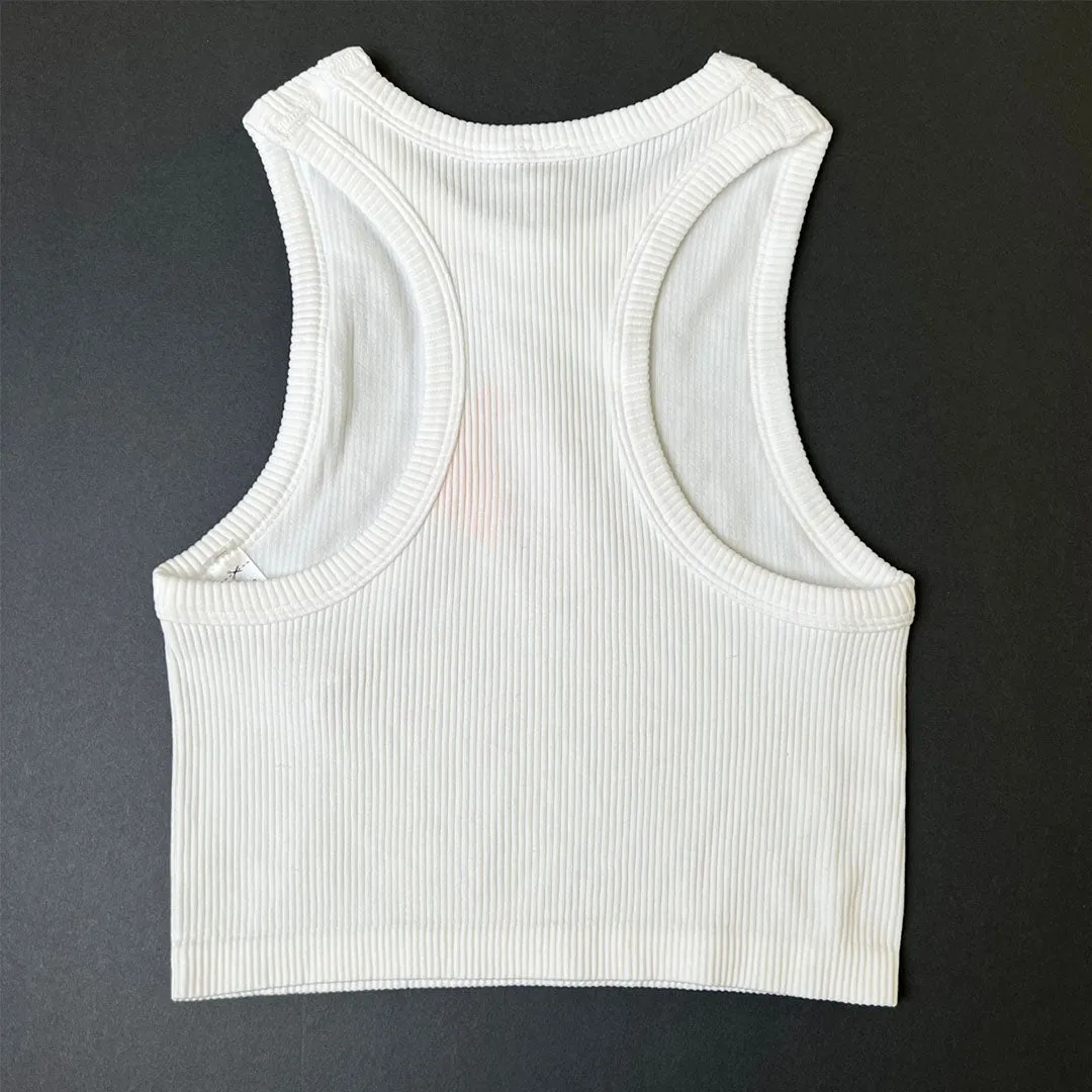 Ribbed Sleevless Round Neck Crop Tank Top