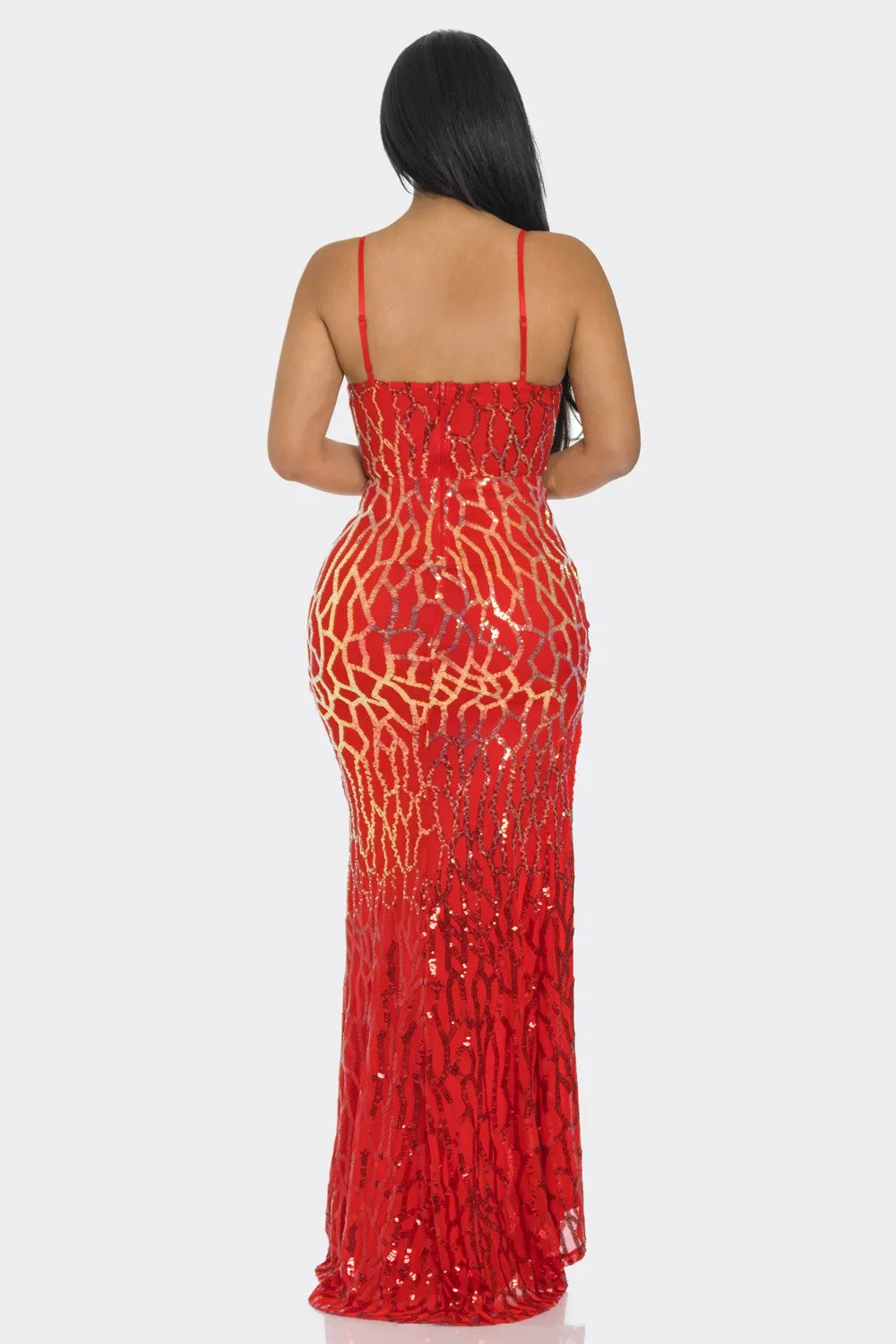 SEQUIN SIDE CUTOUT SLEEVELESS MAXI DRESS