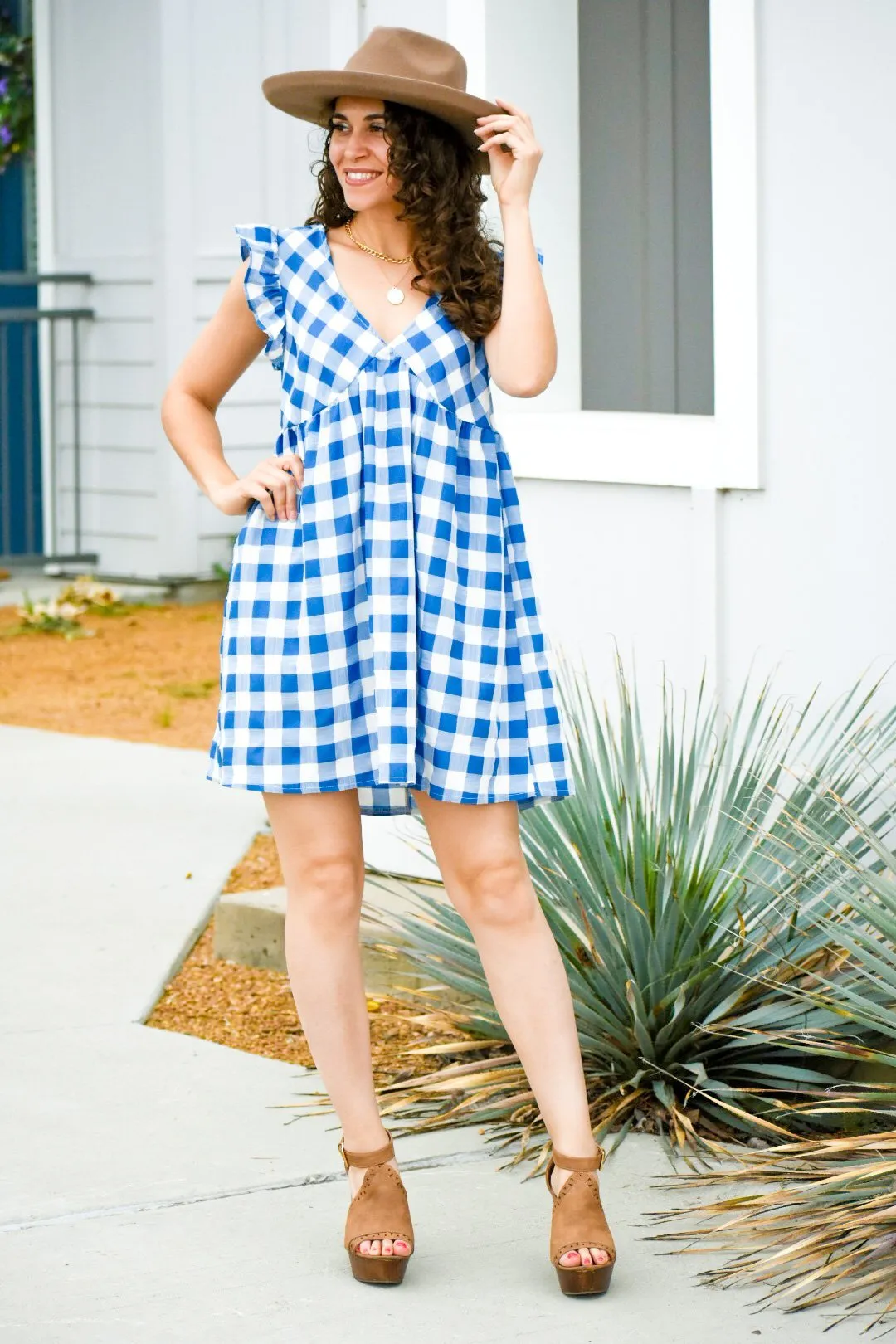 Stroll In The Park Blue Checkered Dress