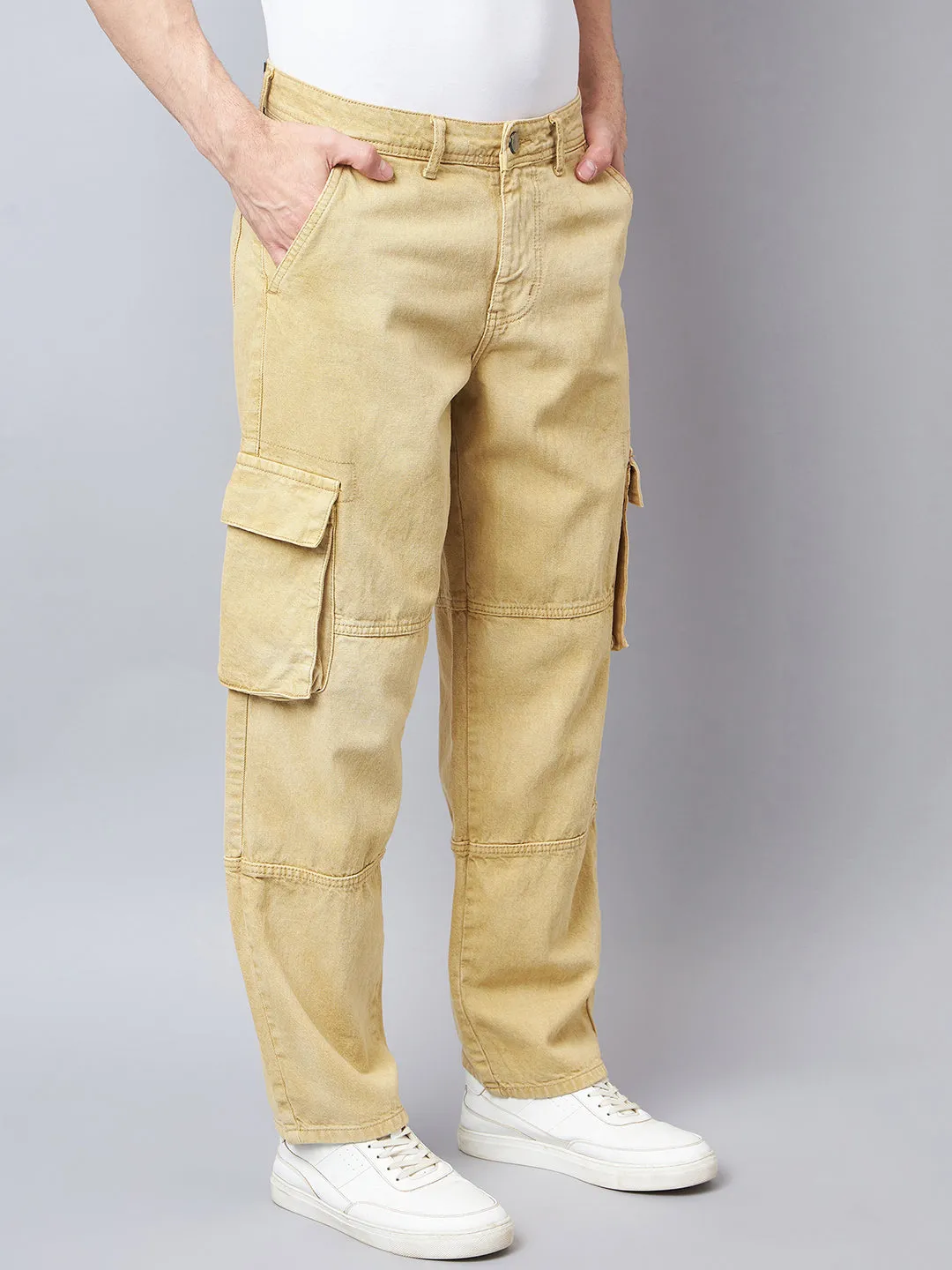 Style Quotient Men Khaki Relaxed Fit Mid Rise Cargos