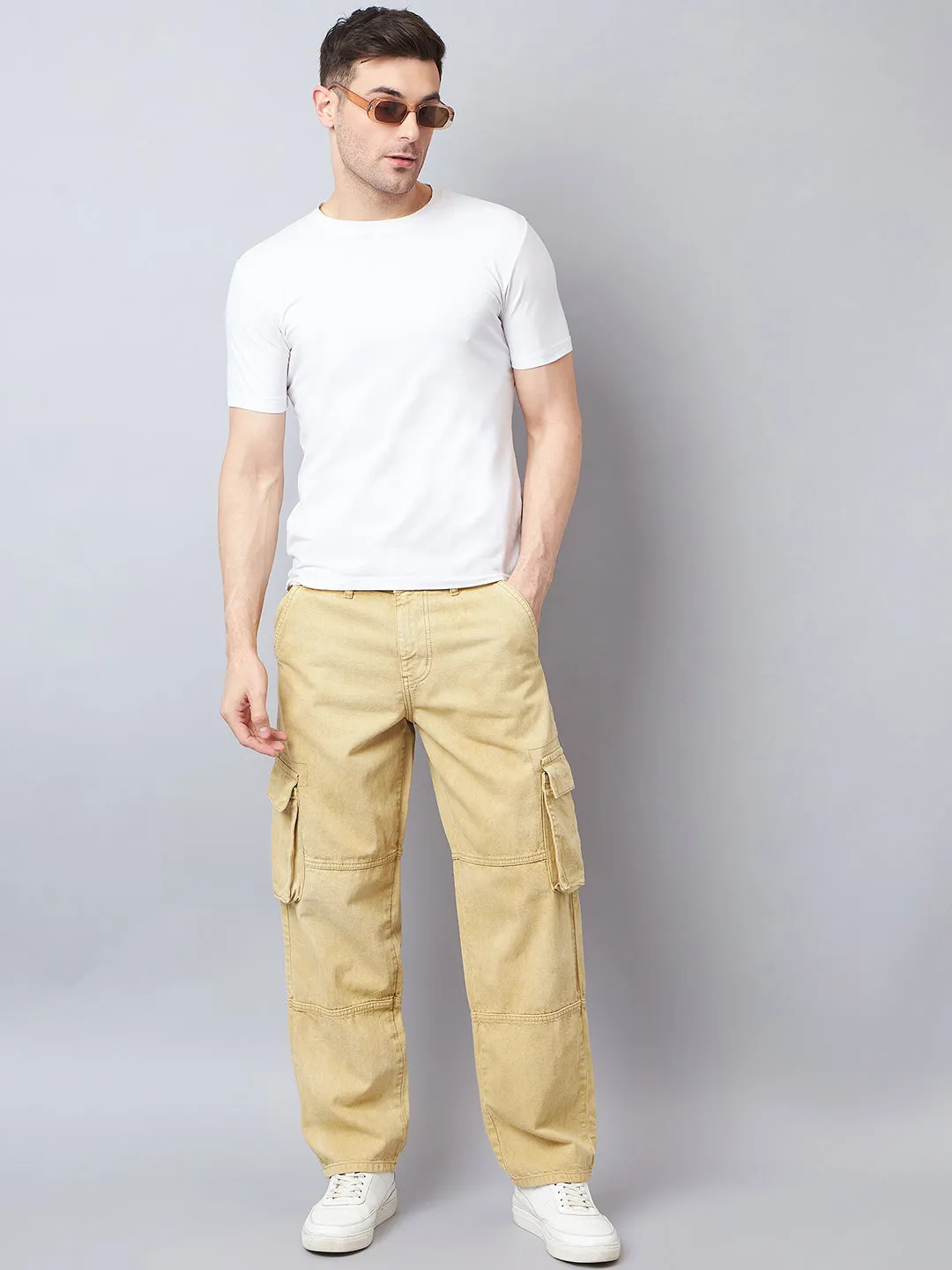 Style Quotient Men Khaki Relaxed Fit Mid Rise Cargos