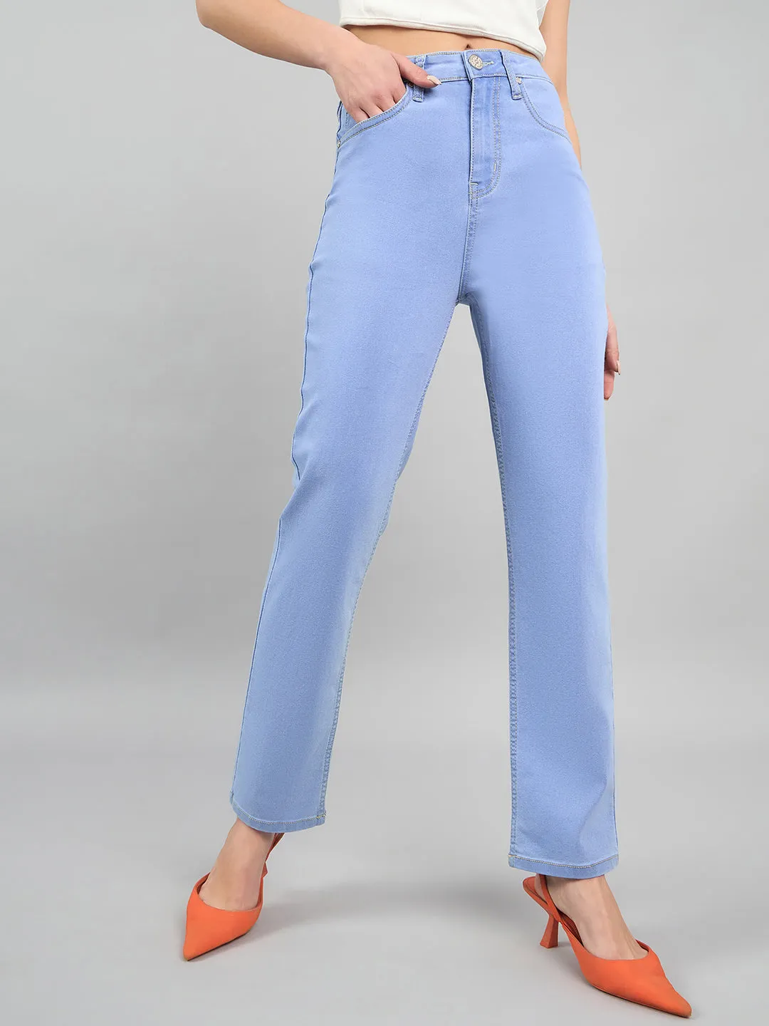 Style Quotient Women Light Blue Straight Fit High Rise Stretchable Jeans