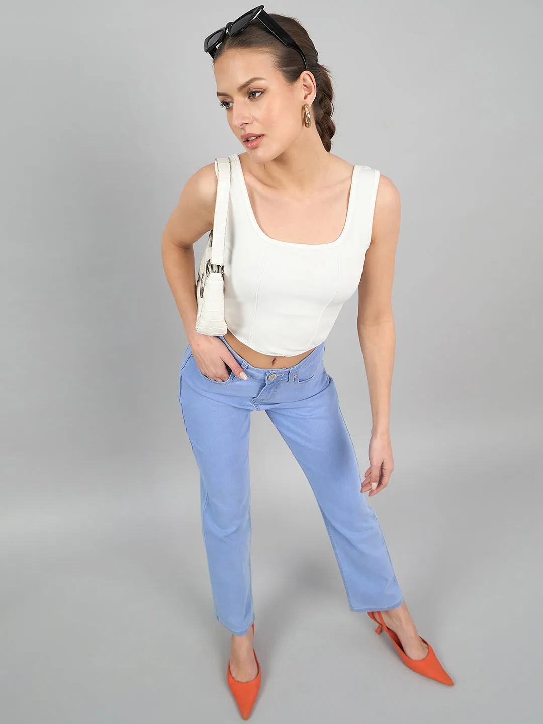 Style Quotient Women Light Blue Straight Fit High Rise Stretchable Jeans