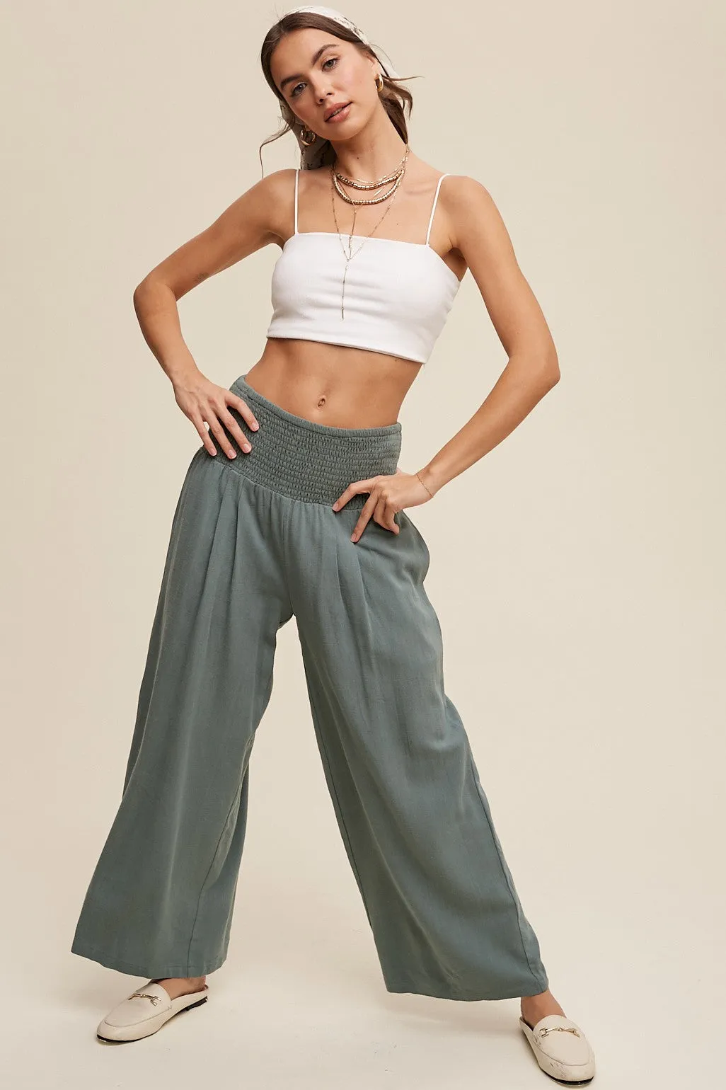 The Gannon Smocked Waist Linen Pants