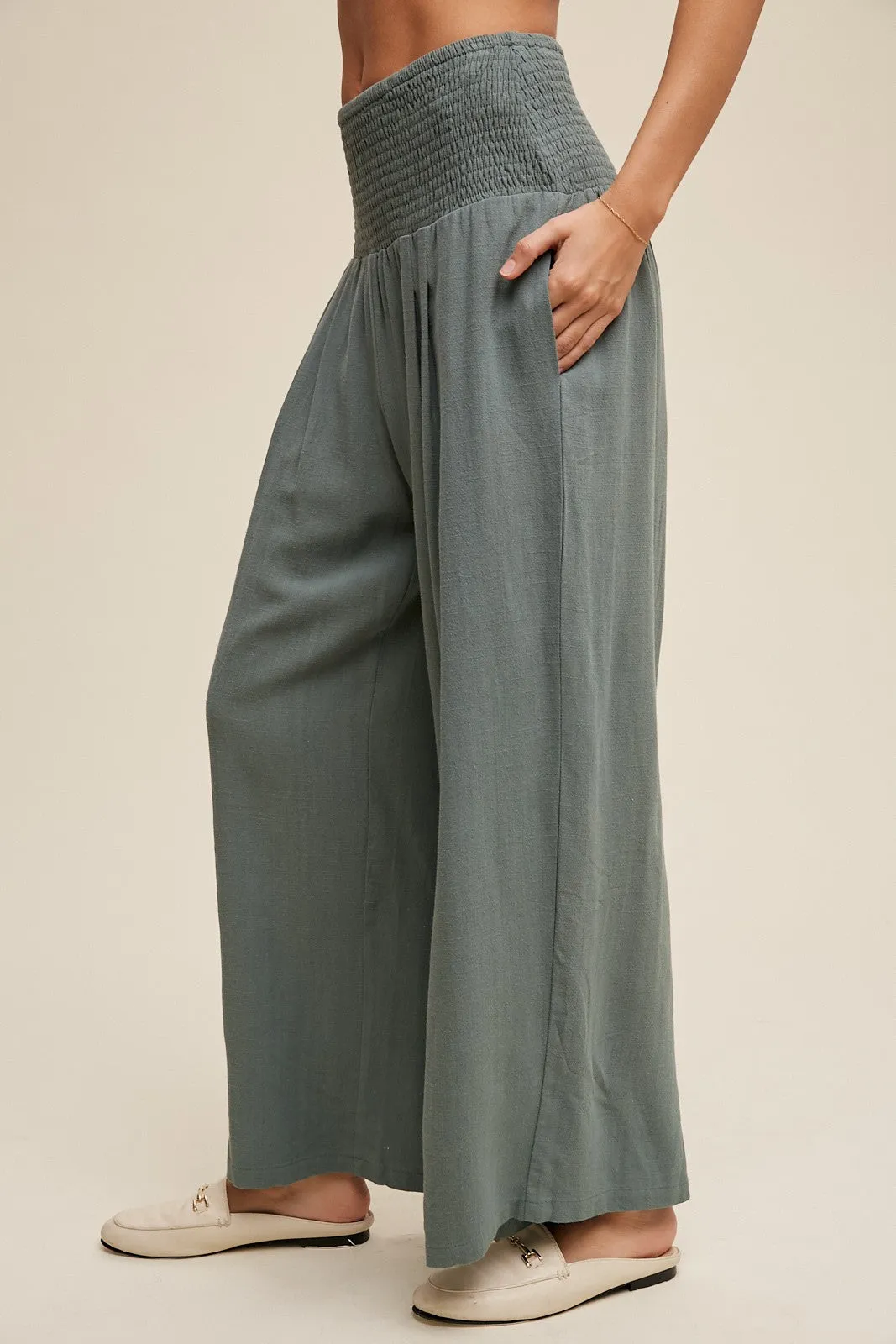 The Gannon Smocked Waist Linen Pants