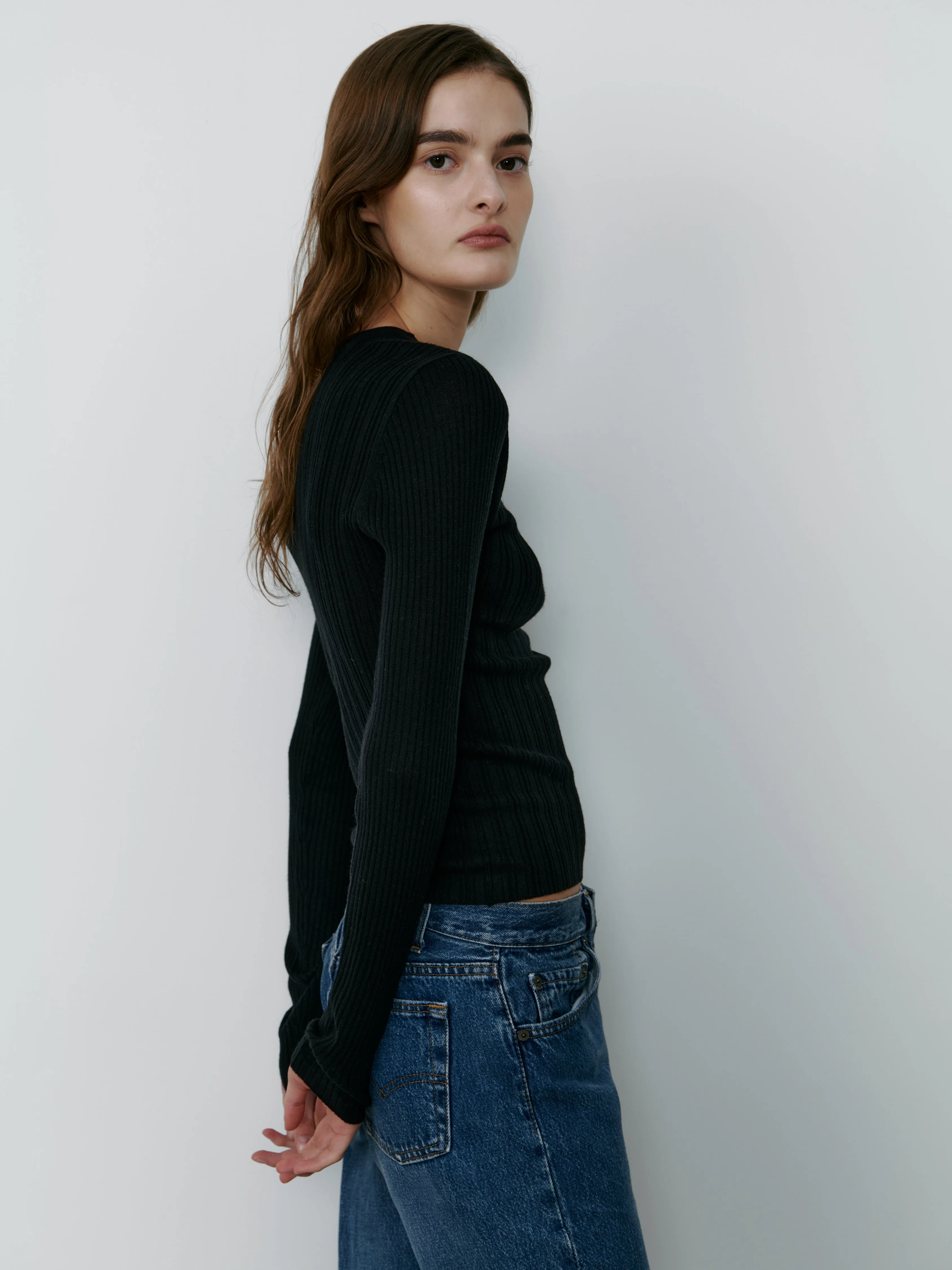 THE SILK RIBBED BOATNECK - BLACK