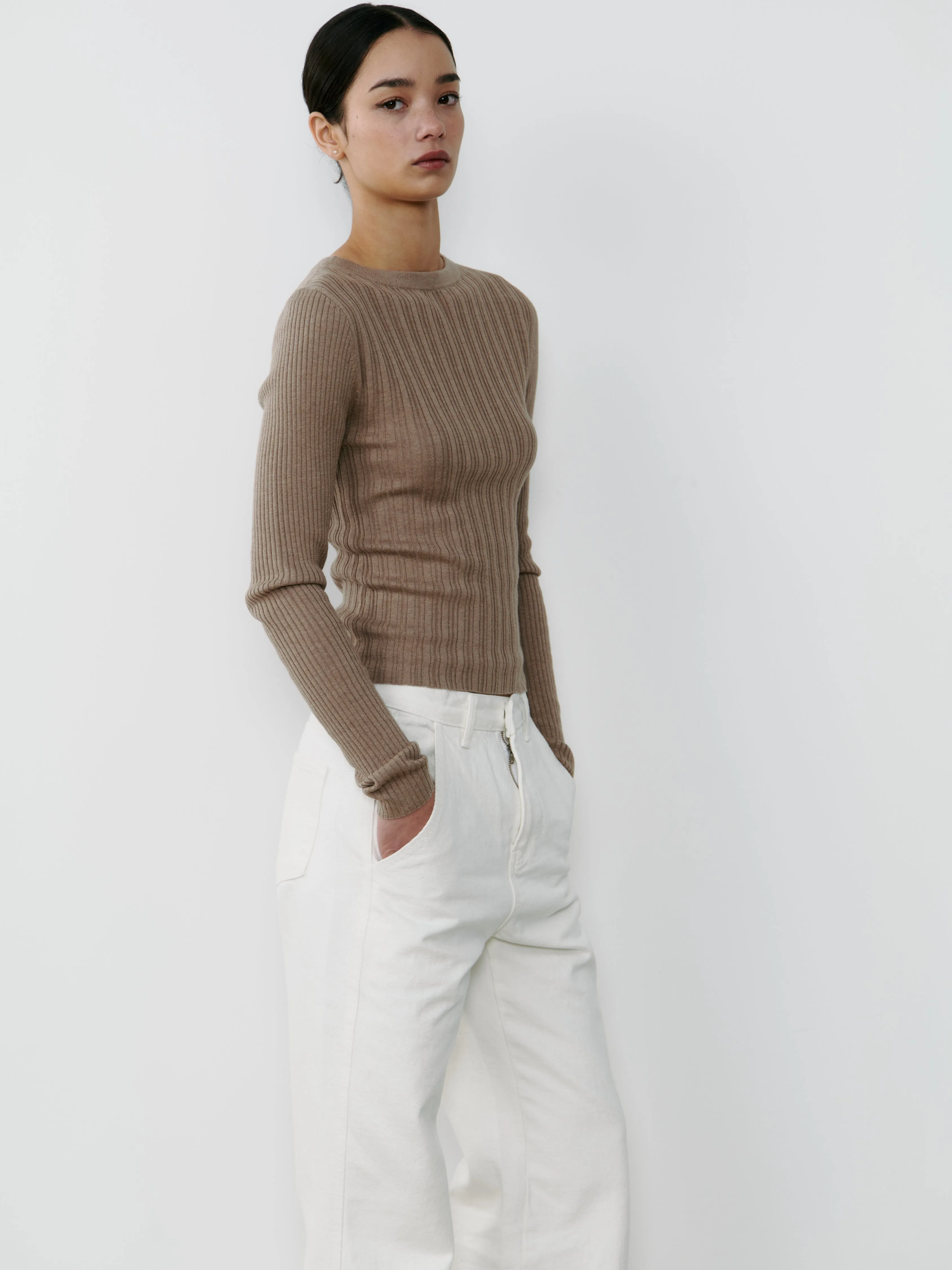 THE SILK RIBBED BOATNECK - MINK