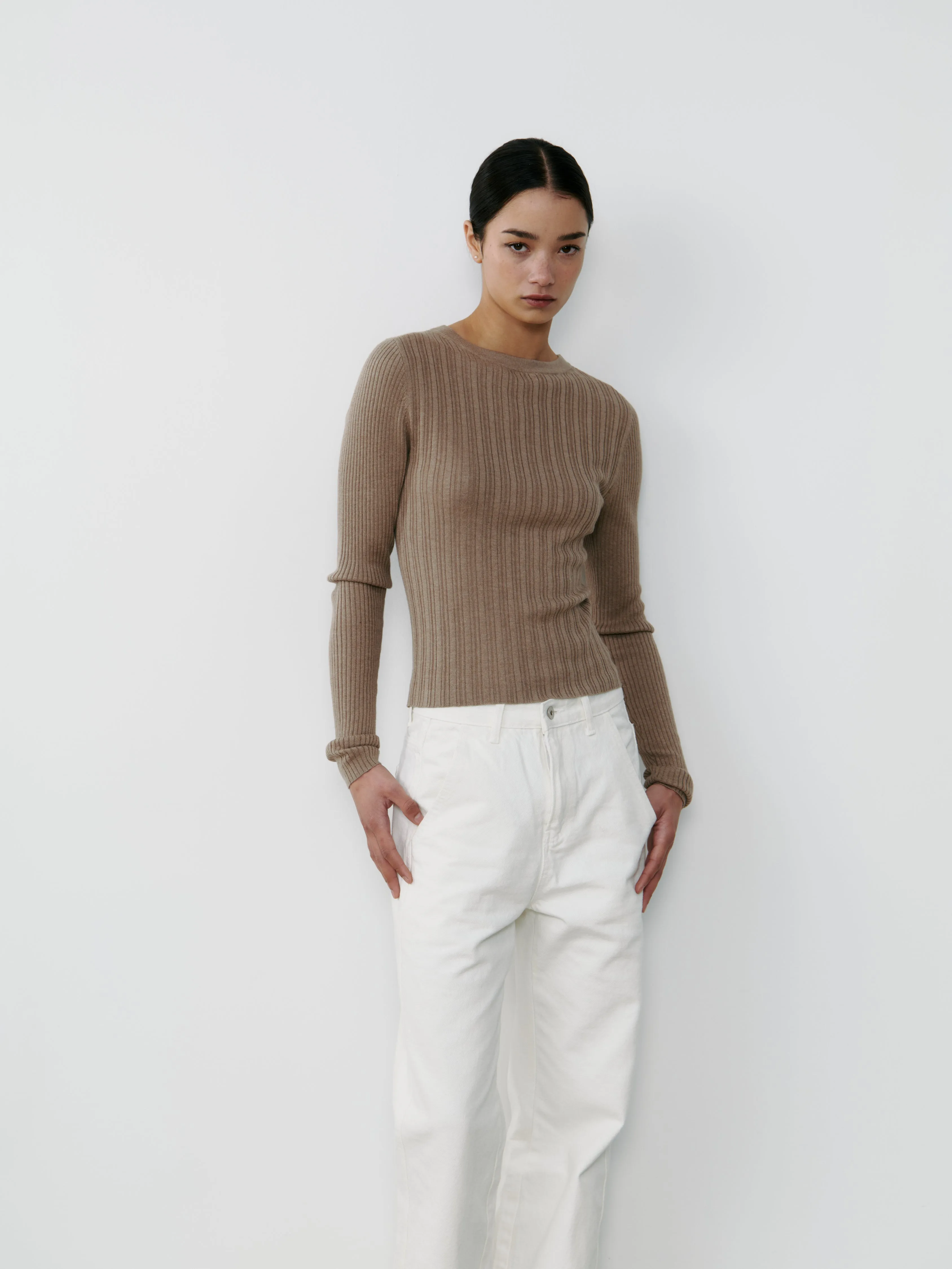 THE SILK RIBBED BOATNECK - MINK