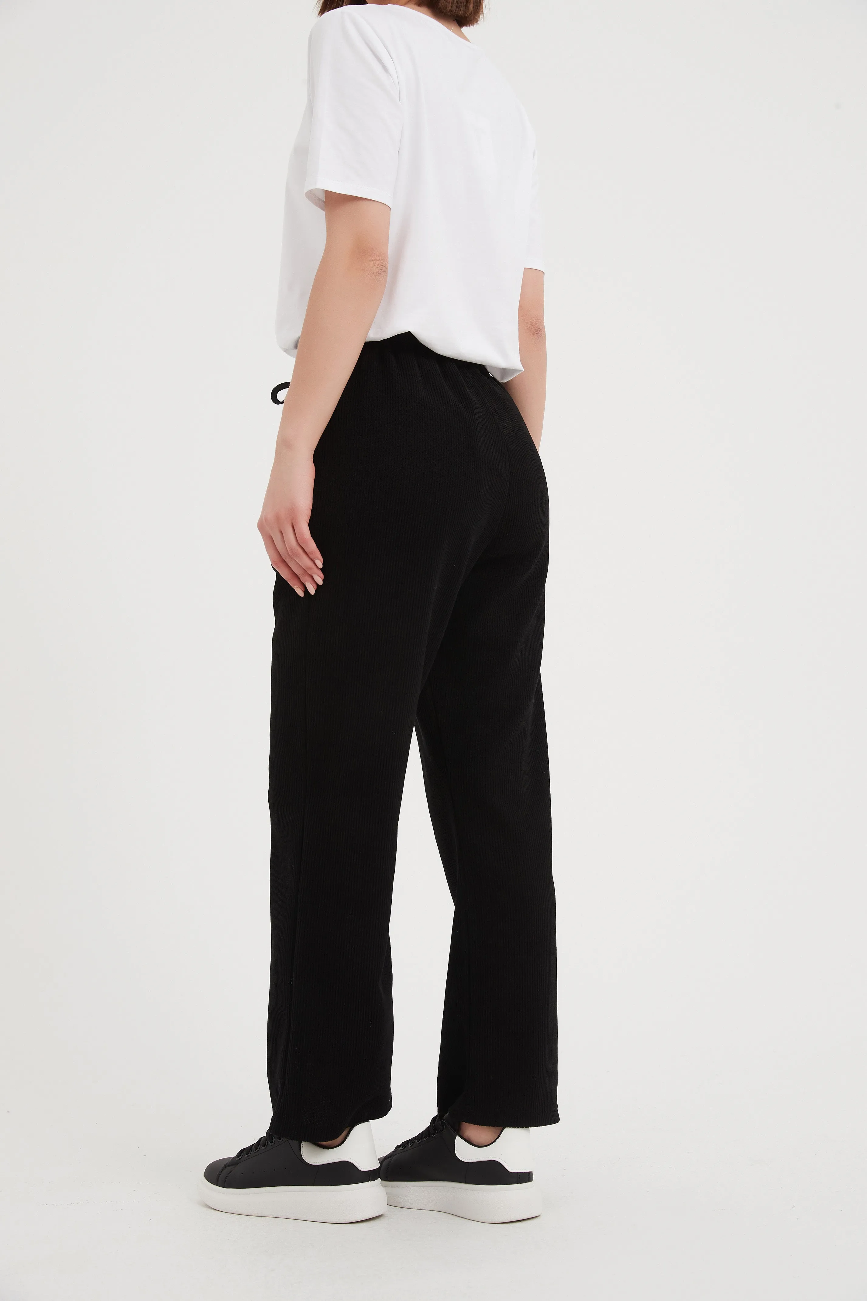 Tirelli Black Straight-Leg Stretch Corduroy Pants for Women