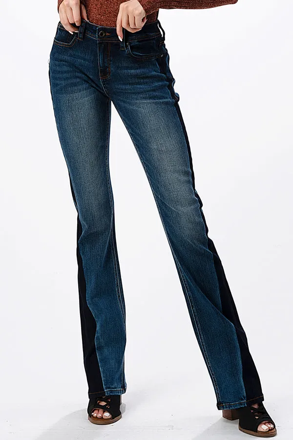 Two Tone Hem Detail Basic Mid Rise Bootcut Jeans