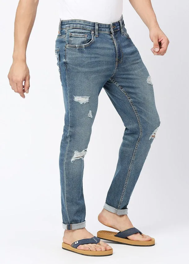 Vintage Mid Blue Cruz Skinny Fit Ripped Jeans