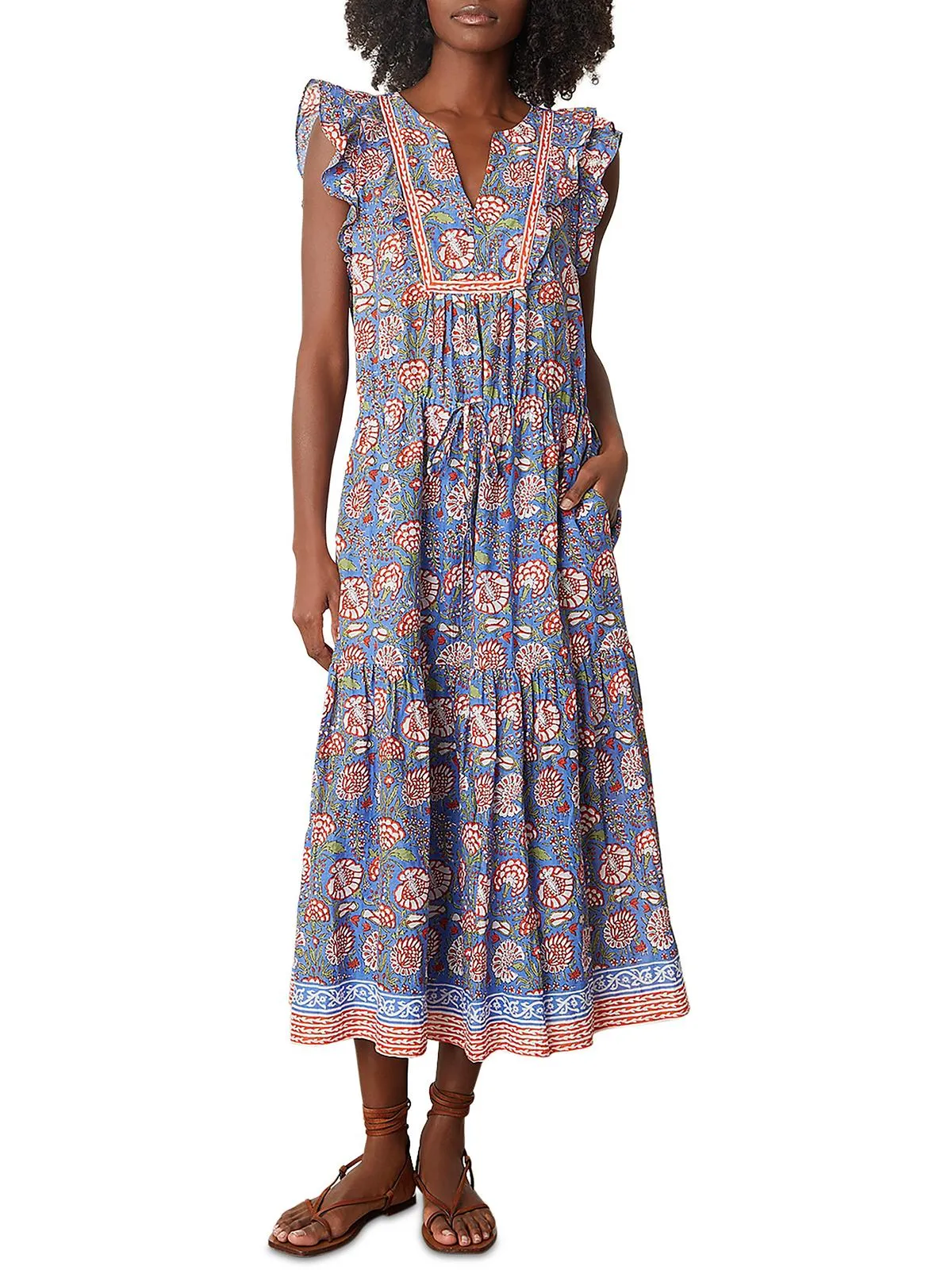 Womens Cotton Floral Midi Dress