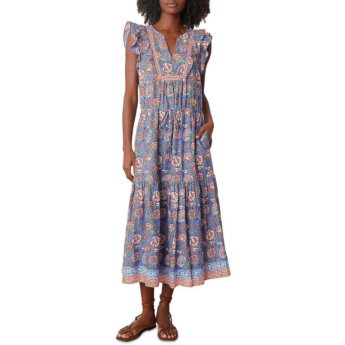 Womens Cotton Floral Midi Dress